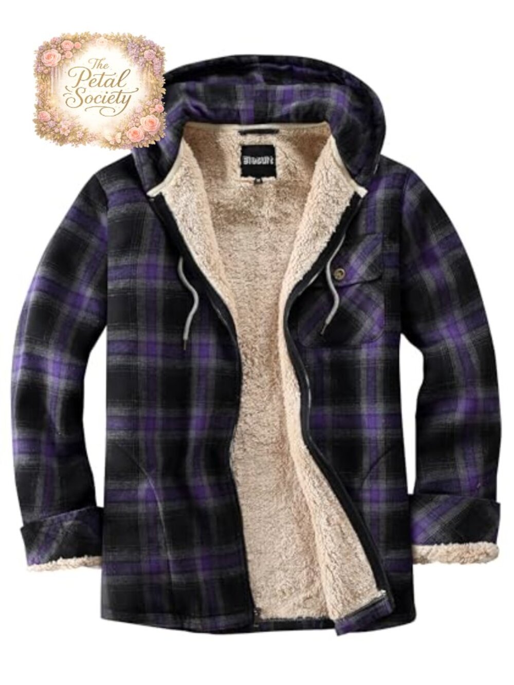 Womens Full Zip Fleece Flannel Plaid Jacket Sherpa Hoodie